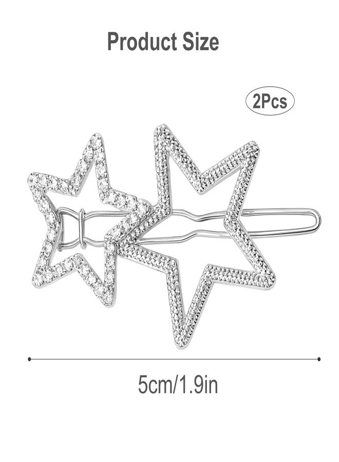 Heran 2Pcs Silver Hollow Star Hair Clips for Women, Non-Slip Geometric Metal Hairpins with Rhinestones, Elegant Hair Barrettes Accessories for Styling, Cute and Glitter - Image 2